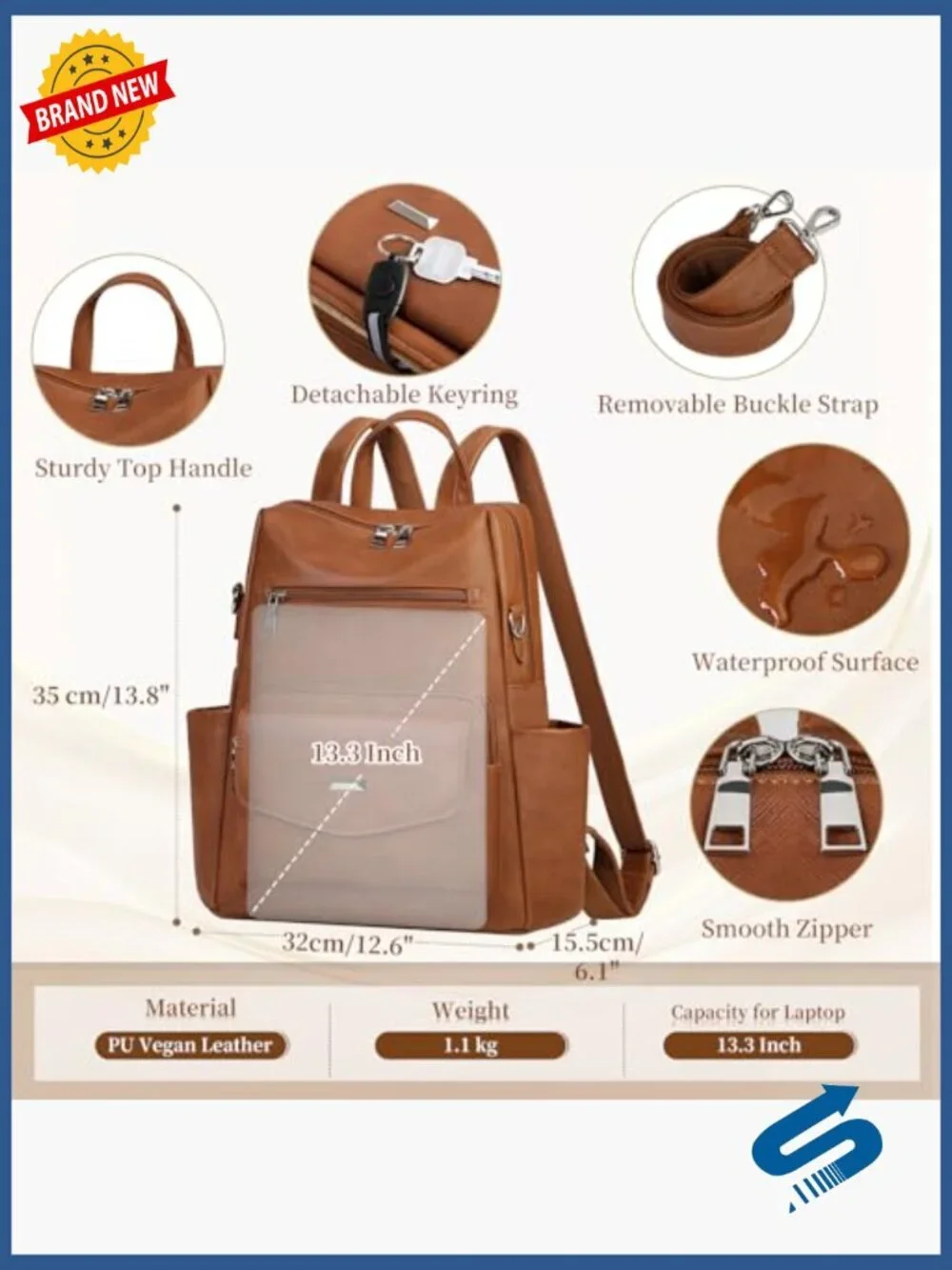Convertible Backpack Purse Fits 13.3